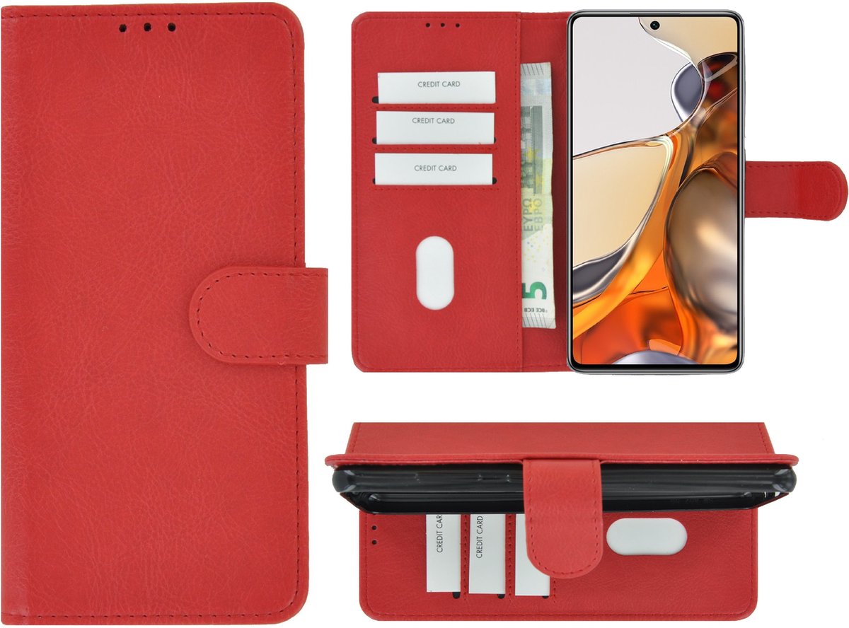 Geschikt voor Xiaomi MI 11T Pro Hoesje - Book Case Wallet Rood Cover