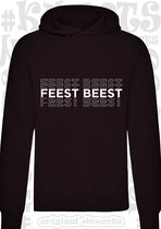 FEEST BEEST heren hoodie - Zwart - Maat L - lange mouwen - Met capuchon - leuke hoodies - grappig - humor - quotes - kwoots - party animal