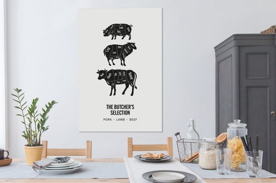 Toile Peinture Cuisine - Vache - Viande - 80x120 cm - Décoration murale - Cadeau pour femme