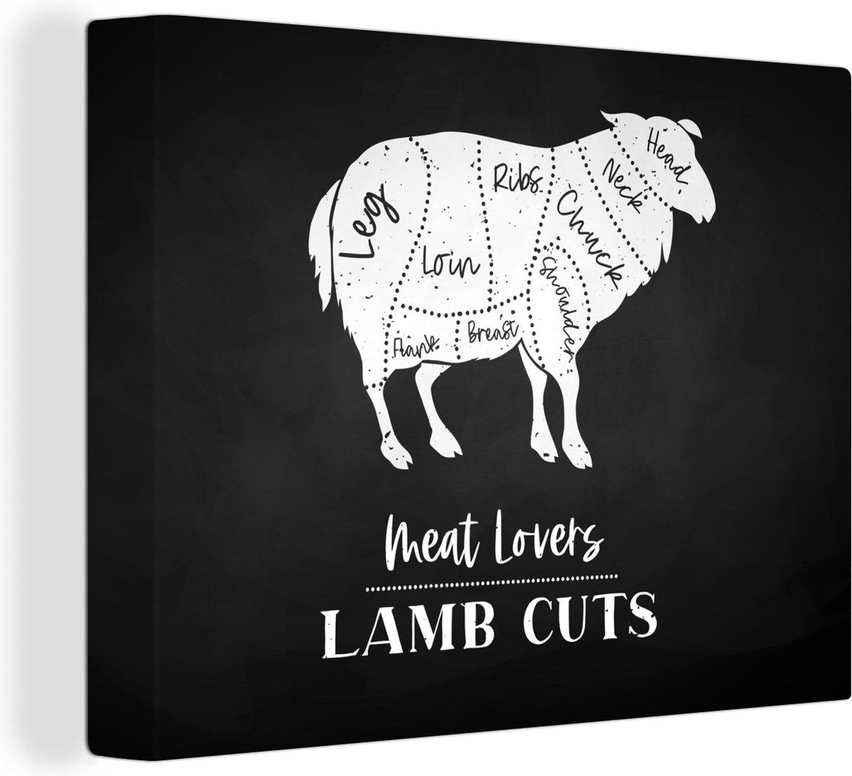 Canvas Schilderij Schaap - Keuken - Slager - BBQ - 120x90 cm - Wanddecoratie