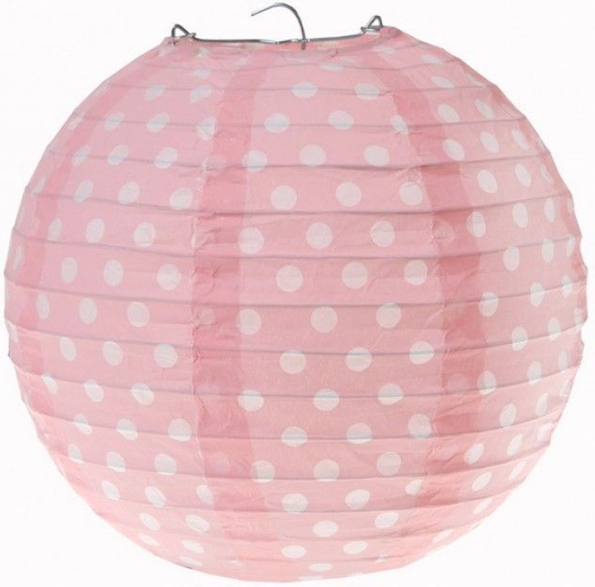 Papieren lampion 20cm lichtroze met witte stippen, 2 stuks