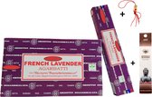 Doos met 12 pakjes à 15 gram - Wierook - Wierookstokjes - Incense sticks - Lavendel - Lavender + 5 Mini Wierookstokjes + Gelukspoppetje