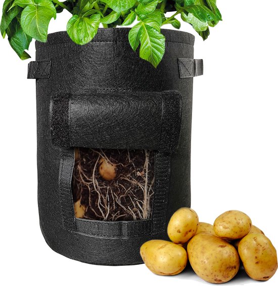 Design kweekzak vilt 38 liter Ø35 x 45cm met oogstluik | Aardappels, wortels, uien of andere ondergrondse gewassen | Aardappelzak - Groeizak - Plantenzak - Wortelzak - Aardappel - Groenten zelf kweken