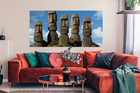 Poster Cinq statues Moai sur l'île de Pâques - 150x75 cm