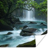 Poster Helderblauwe wilde rivier en watervallen in het regenwoud van Costa Rica - 75x75 cm