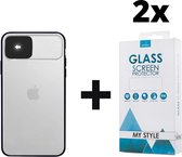 Backcase CamShield Slide Cover Camera Bescherming iPhone X Zwart - 2x Gratis Screen Protector - Telefoonhoesje - Smartphonehoesje