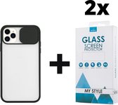 Backcase CamShield Slide Cover Camera Bescherming iPhone 12 Pro Zwart - 2x Gratis Screen Protector - Telefoonhoesje - Smartphonehoesje