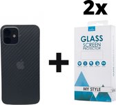 Backcase Carbon Hoesje iPhone 12 Wit - 2x Gratis Screen Protector - Telefoonhoesje - Smartphonehoesje