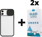 Backcase CamShield Slide Cover Camera Bescherming iPhone 12 Mini Zwart - 2x Gratis Screen Protector - Telefoonhoesje - Smartphonehoesje