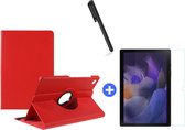 Samsung Galaxy Tab A8 Hoes 10.5 inch 2021 draaibare hoesje - Rood + tempered glass screenprotector + stulus pen