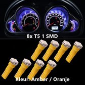 8x T5 (1 LED) Amber / Oranje  CANBus Led Lamp 8-Stuks | 5050 | T5L200A | 2200K | 205 Lumen | 12V | 1 SMD | Verlichting | W3W W1.2W Led Auto-interieur Verlichting Dashboard Warming Indicator Wig auto Instrument Lamp | Autolamp | Autolampen |