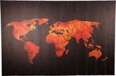 Teimozo | Wereldkaart | Hout | 120 x 80 cm | Globe | Aarde | Earth | Wereld | World map | Vuur | Zwart | Oranje | Muurdecoratie | Wall Art | Wanddecoratie | Wood | Digitale print