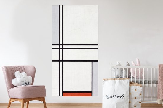 Stickers muraux - Film autocollant - Composition 1 avec rouge et gris - Piet Mondriaan - 80x160 cm - Film adhésif - Stickers muraux Chambre d'enfant - Papier peint autocollant - Papier peint autocollant - Film autocollant