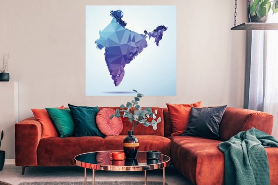 Illustration d'un poster carte de l'Inde violet-bleu 100x100 cm - Tirage photo sur Poster (décoration murale salon / chambre)