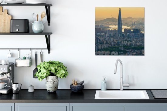 Tableau sur toile Skyline de Séoul en Corée du Sud avec un ciel orange - 50x50 cm - Décoration murale