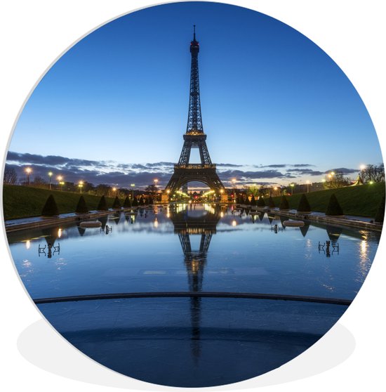 WallCircle - Wandcirkel ⌀ 30 - De Eiffeltoren in de avond met een erg heldere lucht in Parijs - Ronde schilderijen woonkamer - Wandbord rond - Muurdecoratie cirkel - Kamer decoratie binnen - Wanddecoratie muurcirkel - Woonaccessoires