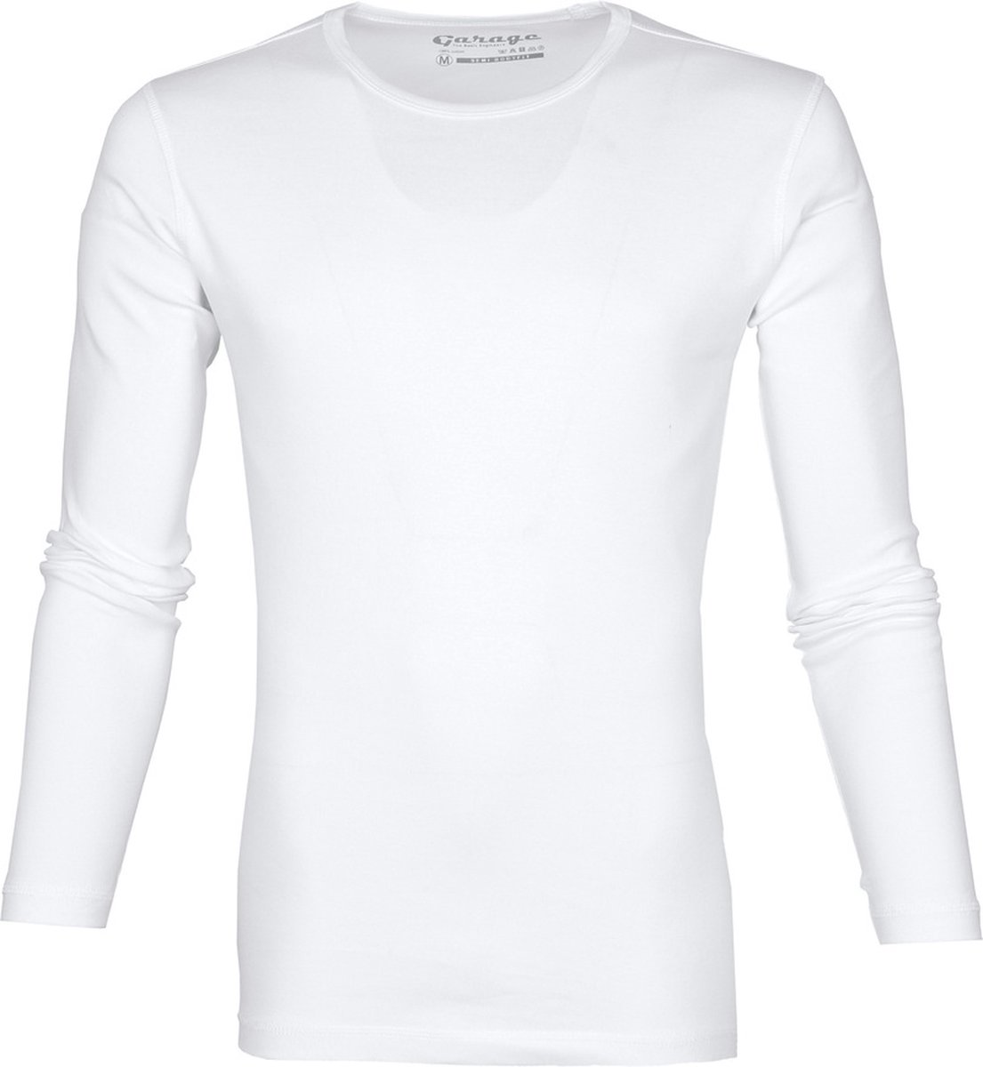 Garage 303 - Semi Bodyfit T-shirt ronde hals lange mouw wit L 100% katoen 1x1 rib