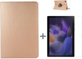 Samsung Galaxy Tab A8 Hoes Goud - Samsung Tab A8 hoesje 2021 - tablethoes draaibare book case Samsung Tab A8 Screenprotector / tempered glass