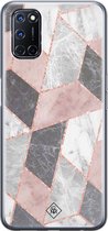 Casimoda® hoesje - Geschikt voor Oppo A72 - Stone grid marmer / Abstract marble - Siliconen/TPU - Roze