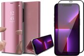Hoesje geschikt voor iPhone 13 Pro Max en Full Screenprotector - Spiegel Book Case - Roze