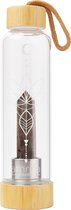 Harmony Crystal® - Duurzame glazen waterfles met kristal - Rookkwarts - Bamboe - 500 ml Drinkfles Edelsteen