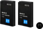 Mazuva EN-EL12 Accu Set 2 Stuks voor Nikon camera | 1050 mAh | EN-EL12 Batterij | (o.a. voor Nikon Coolpix AW110, P300, S1200, S6100, S9600)