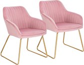 Eetkamerstoel Roze set van 2 modern,Fluwelen stoel Eetkamerstoelen metalen poten,BH246rs-2
