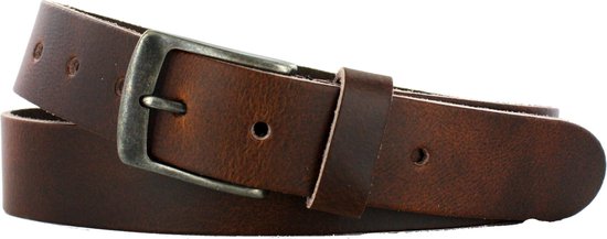 Riem en cuir pour hommes/femmes | 3,5 cm de large | Taille de la ceinture : 105 cm (longueur totale : 120 cm) | 100% cuir véritable | Boucle sans nickel | Couleur: cognac