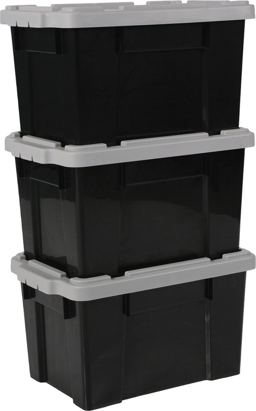 IRIS Ohyama Powerbox Opbergbox - 21L - Kunststof - Zwart/Grijs - Set van 3