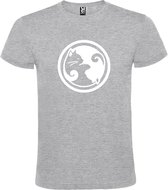 Grijs T shirt met  "Ying Yang poezen" print Wit size XS