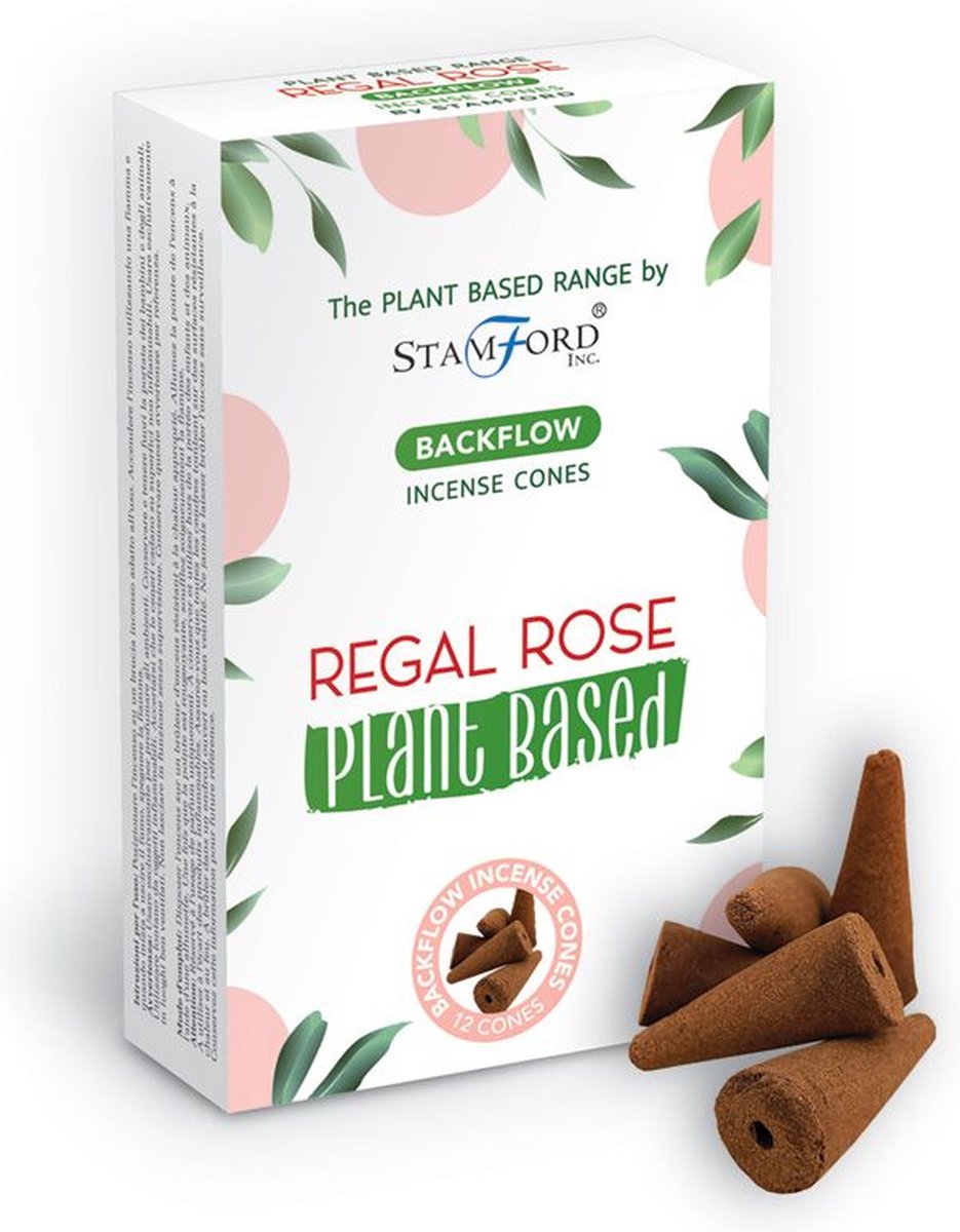Stamford Backflow Wierook kegels - Regal Rose - 12 Stuks - Plantaardig - Vegan - Plant Based - Incense Cones - Waterval Wierook Regal Roos