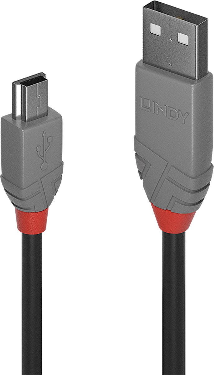 Lindy 36724 3m USB A Mini-USB B Mannelijk Mannelijk Zwart USB-kabel