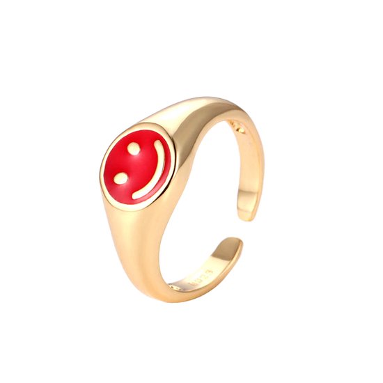 Bague Smiley Or - Rouge - Taille de bague 17 - Acier inoxydable - Ring  Smile - Ring... | bol
