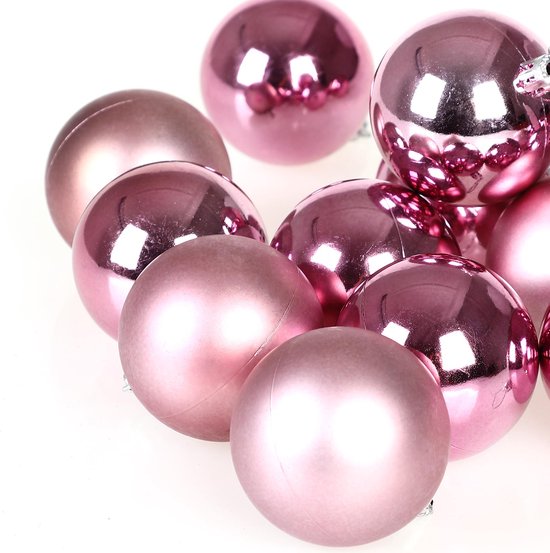 Kerstballen mix 34 st Velours Roze Kerst Decoris