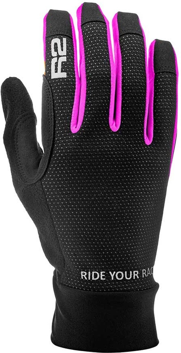 Luxe fietshandschoenen met touchscreen top - Handschoenen voor fietsen en wandelen - Winddicht door wind breaker - Voor dames en heren - R2 Cruiser - Zwart/Roze - Maat L / 8