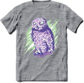 Dieren T-Shirt | Uil shirt Heren / Dames | Wildlife owl cadeau - Donker Grijs - Gemaleerd - XXL