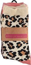 Apollo - Sokken - Panterprint - Roze - Set van 5 paar - Maat 35/38
