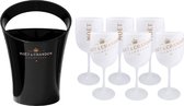 Moët & Chandon Ice Bucket zwart + 6 witte glazen - Luxe Champagnekoeler - Wijnkoeler - Koeler - Zwart - Black