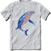 Dieren T-Shirt | Walvis shirt Heren / Dames | Wildlife whale cadeau - Licht Grijs - Gemaleerd - XXL