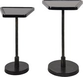 Clayre & Eef Bijzettafel Set van 2 35*35*56 cm Zwart Aluminium, Glas Sidetable Tafeltje