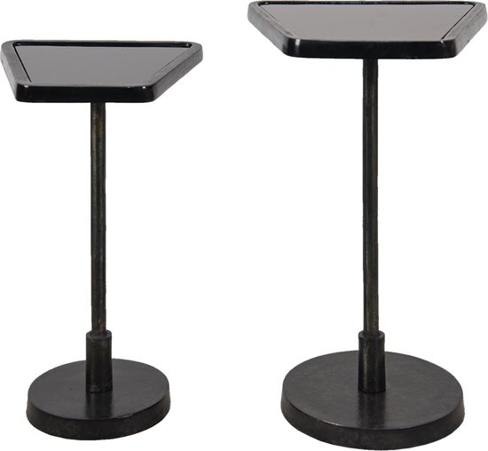 Clayre & Eef Bijzettafel Set van 2 35x35x56 cm Zwart Aluminium Glas Sidetable
