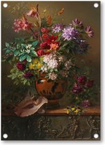 Stilleven met bloemen in een Griekse vaas: allegorie op de Lente - Tuinposter 50x70 - Wanddecoratie - Georgius Jacobus Johannes van Os - Meesterwerken