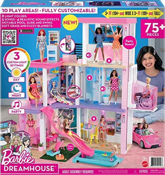 Barbie - Dream House, maison de poupée à trois étages (114 cm) avec  piscine, toboggan