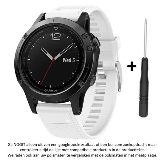 Wit Siliconen horlogebandje geschikt voor Garmin Fenix 5 (& 5 Plus & Sapphire) / Forerunner 935/945 / Quatix 5 &5 Sapphire / Fenix 6 &6 Plus / Approach S60 & S62 / MARQ / D2 Delta – Maat: foto – Quickfit Compatibel – 22 mm white smartwatch strap
