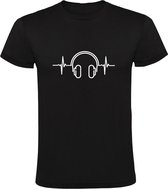 Koptelefoon | Kinder T-shirt 152 | Zwart | Muziek | Liefhebber | Hartslag | Ritme