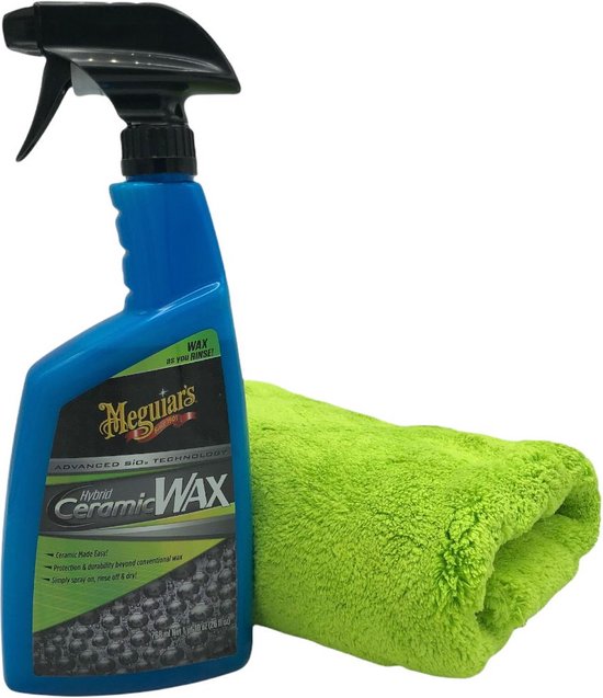 Meguiars Hybrid Ceramic Wax Spray 768ml + 2 Microfiber Cloths (550 & 320 GSM) By Detailmate
