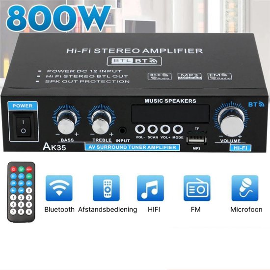 HIFI Bluetooth Power Amplifier | 400W | Versterker | Stereo Versterker | Mediaspeler - Merkloos