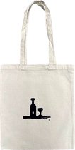 Sayyara Tote bag - Katoenen tas - Schoudertas - Handtas - Canvas - Biologisch katoen - Milieuvriendelijk - "Wine and Glass" - Dames - Heren - Naturel