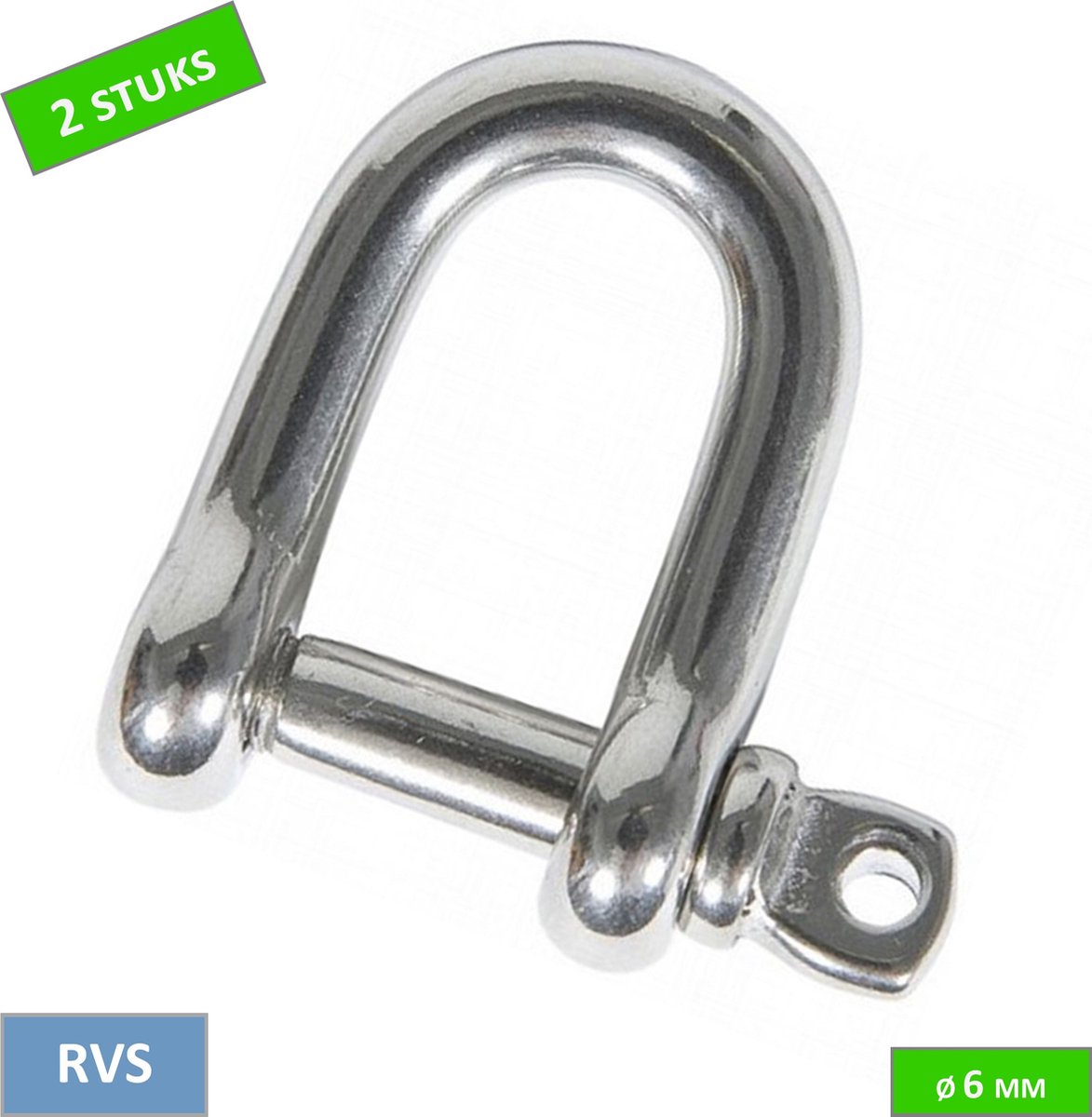 Starx D-sluiting - RVS - Ø 6 mm - Opening 12 mm - 2 stuks