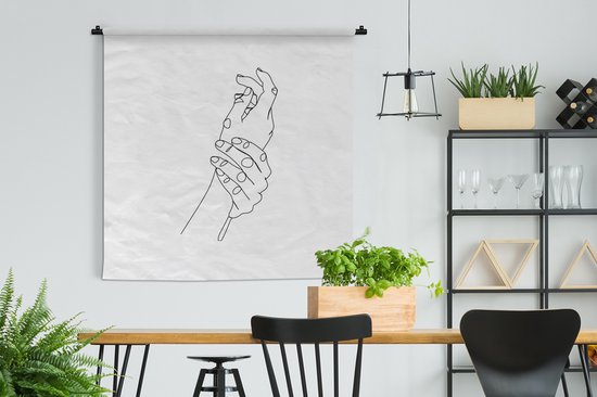 Tapisserie - Tapisserie - Mains - Zwart - Wit - Dessin au Line - 150x150 cm - Tapisserie